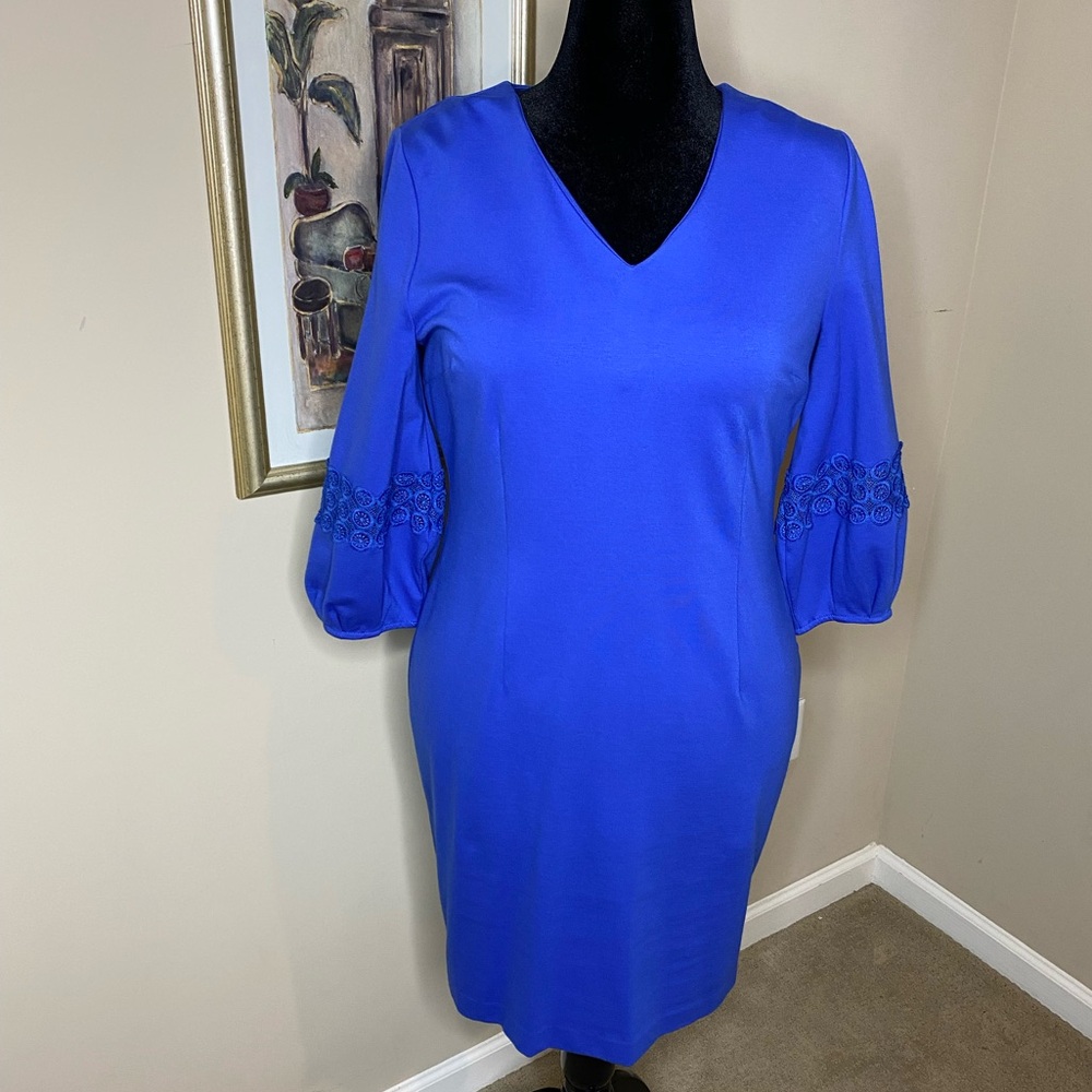 Talbots Vibrant Blue 3/4 Length Sleeve Dress